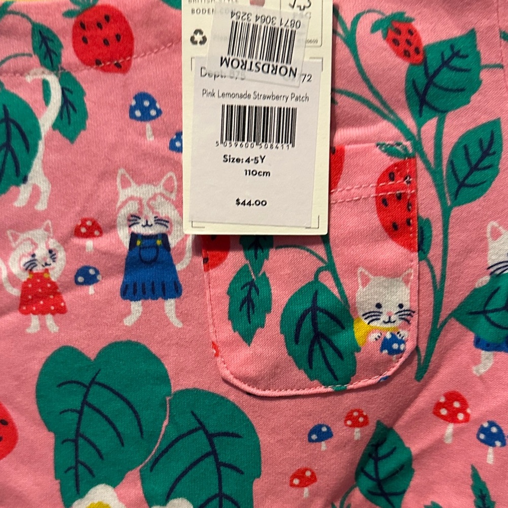 Boden Pink Floral/kitten/strawberry Kids Dress 4-5y NWT - Picture 3 of 4